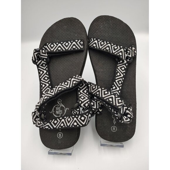 Sole Mates Womens Black & White Adjustable Strap Sandals Size 8 Tribal Pattern L - Picture 3 of 4